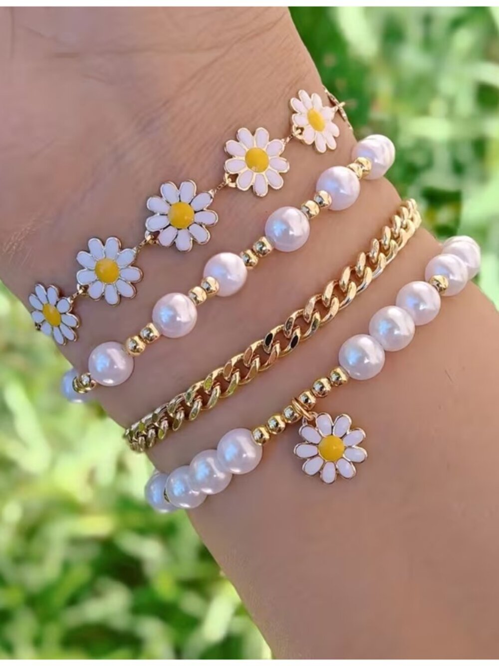 4 Cute Bracelets Bohemian-Style Small Golden Beads Creative Daisy Chain Design